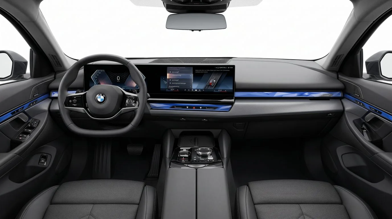 BMW 540d xDrive Limousine, schwarzes Cockpit mit BMW Curved Display und M Lederlenkrad, Firmenwagen-Abo für Unternehmen bei Eazyfleet