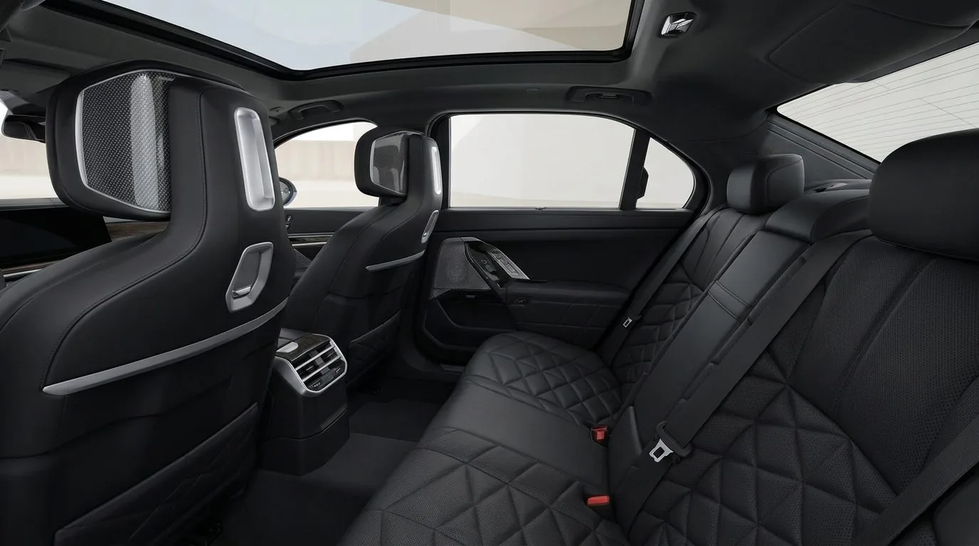 BMW 740d xDrive Fond mit Panorama-Glasdach Sky Lounge und schwarzem Merino-Leder, Rücksitze im Firmenwagen-Abo