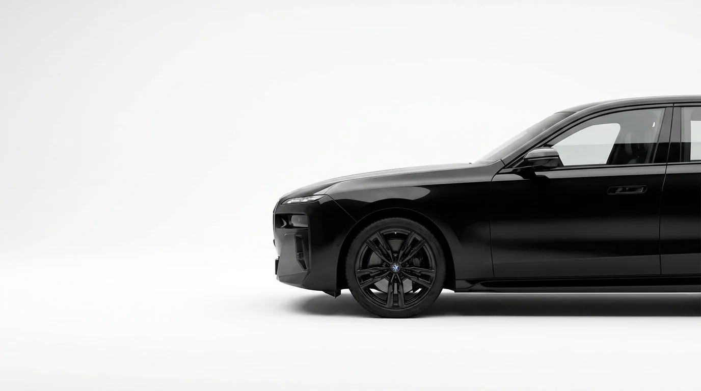 BMW 740d xDrive als Premium-Firmenwagen im Eazyfleet Abo in München, Seitenprofil vor hellem Studiohintergrund