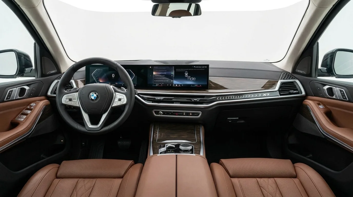 BMW X7 xDrive40d Cockpit mit BMW Live Cockpit Professional Curved Display und Merino-Lederausstattung, Innenraum
