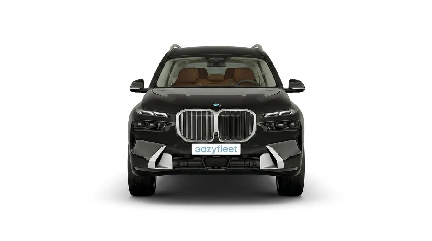 BMW X7 xDrive40d Frontansicht mit Kristallscheinwerfern und markanter BMW Niere, Firmenflotte im Abo