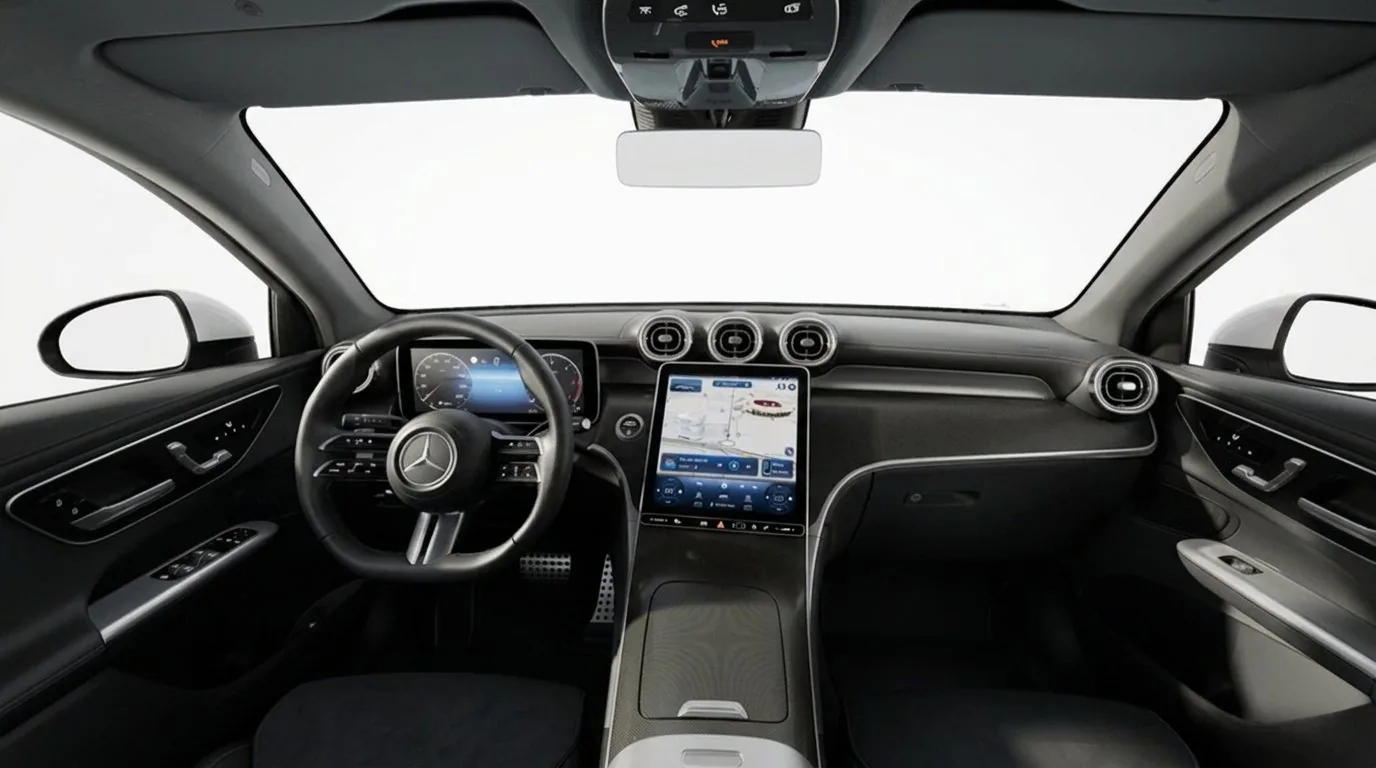 Cockpit des Mercedes GLC 220 d 4MATIC Coupé in gerader Frontansicht