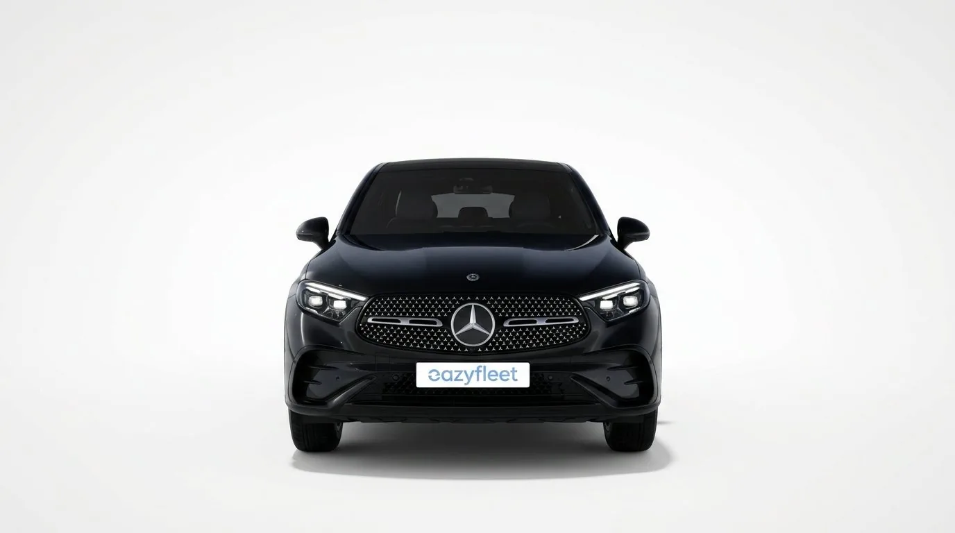 Schwarzes Mercedes GLC 220 d 4MATIC Coupé in gerader Frontansicht