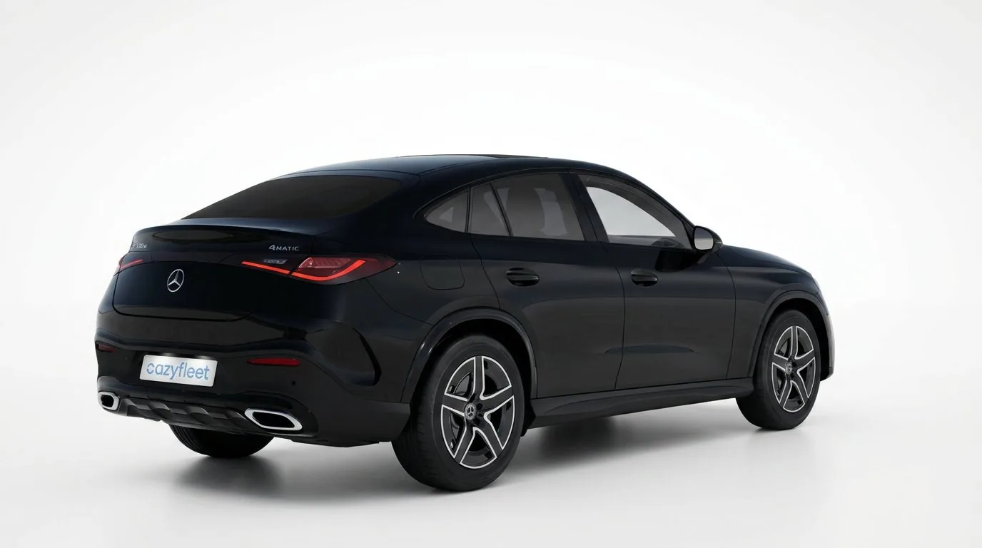 Schwarzes Mercedes GLC 220 d 4MATIC Coupé in hinterer Dreiviertelansicht