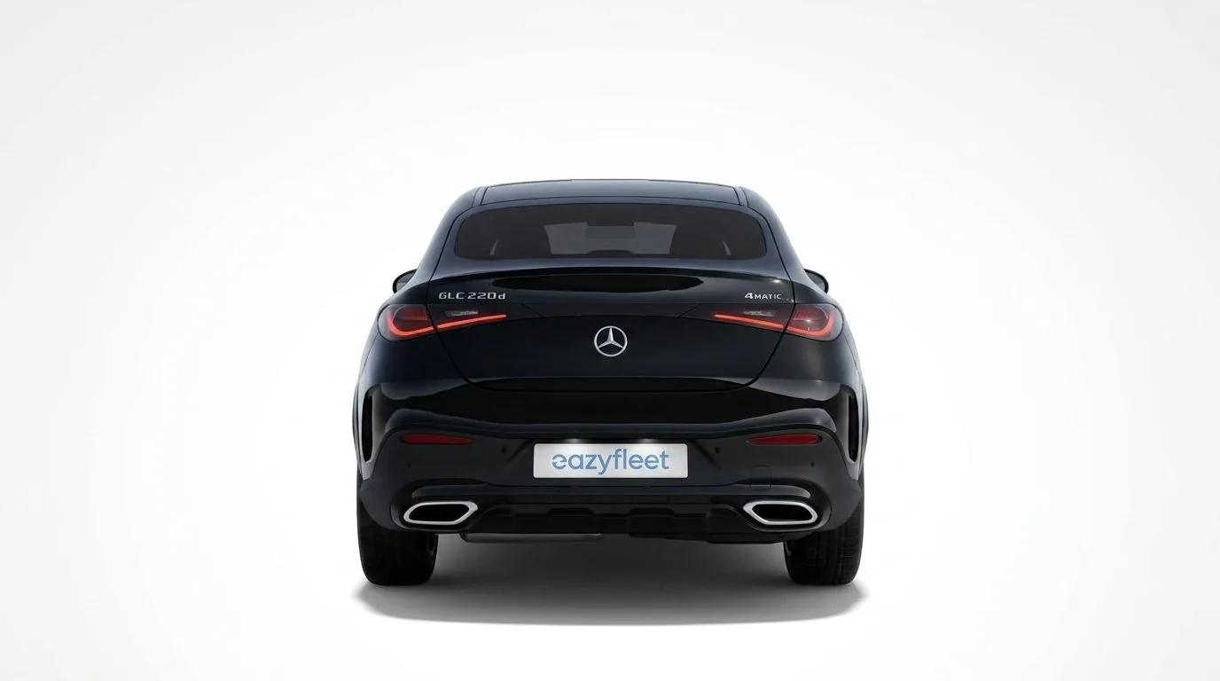 Schwarzes Mercedes GLC 220 d 4MATIC Coupé in gerader Heckansicht