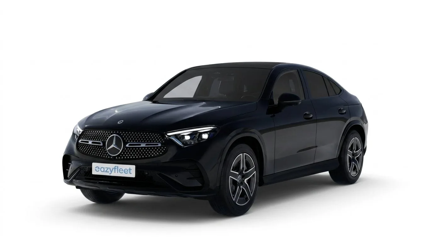Schwarzes Mercedes GLC 220 d 4MATIC Coupé in vorderer Dreiviertelansicht