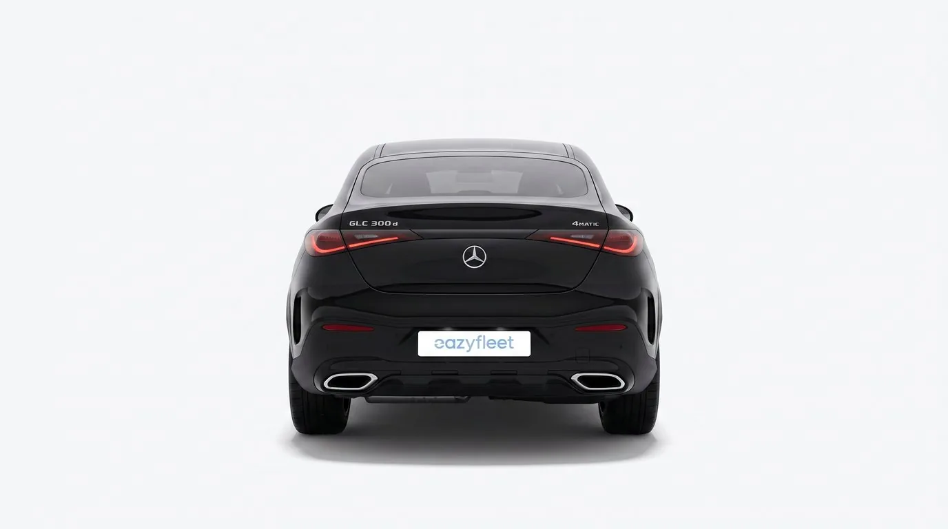 Schwarzes Mercedes GLC 300 d 4MATIC Coupé in gerader Heckansicht