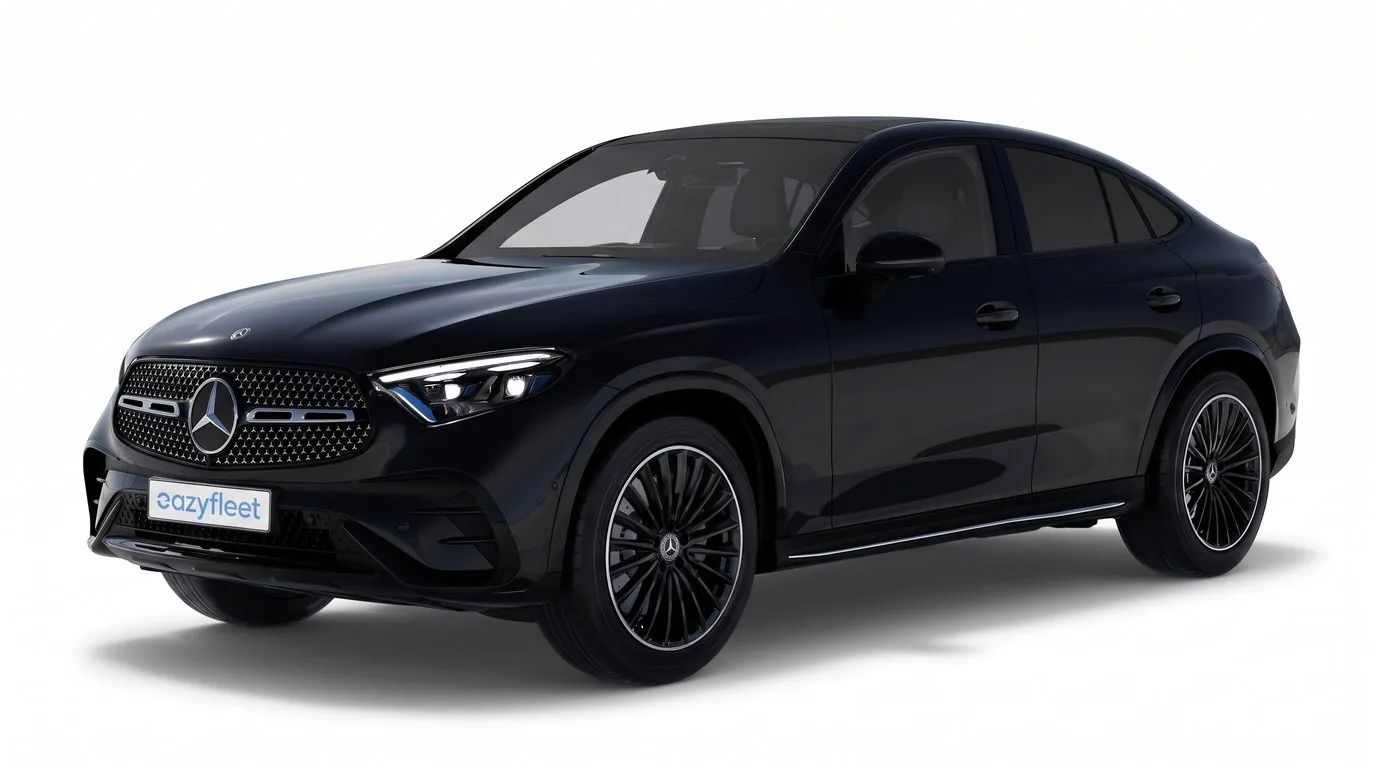Schwarzes Mercedes GLC 300 d 4MATIC Coupé in vorderer Dreiviertelansicht