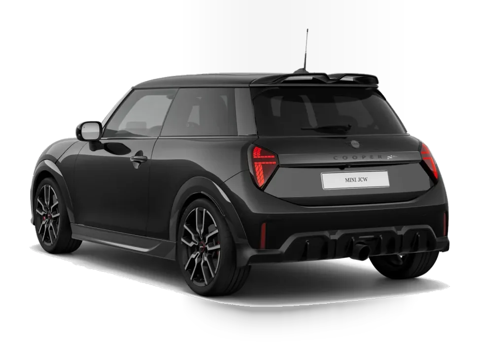 Mini John Cooper Works in Schwarz in der hinteren Dreiviertelansicht, Kompaktsportler im Auto-Abo bei Eazyfleet