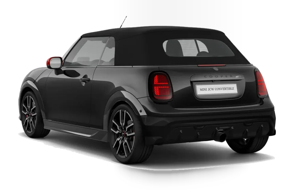 Mini John Cooper Works Cabrio in Schwarz in der hinteren Dreiviertelansicht, Cabrio im Auto-Abo bei Eazyfleet